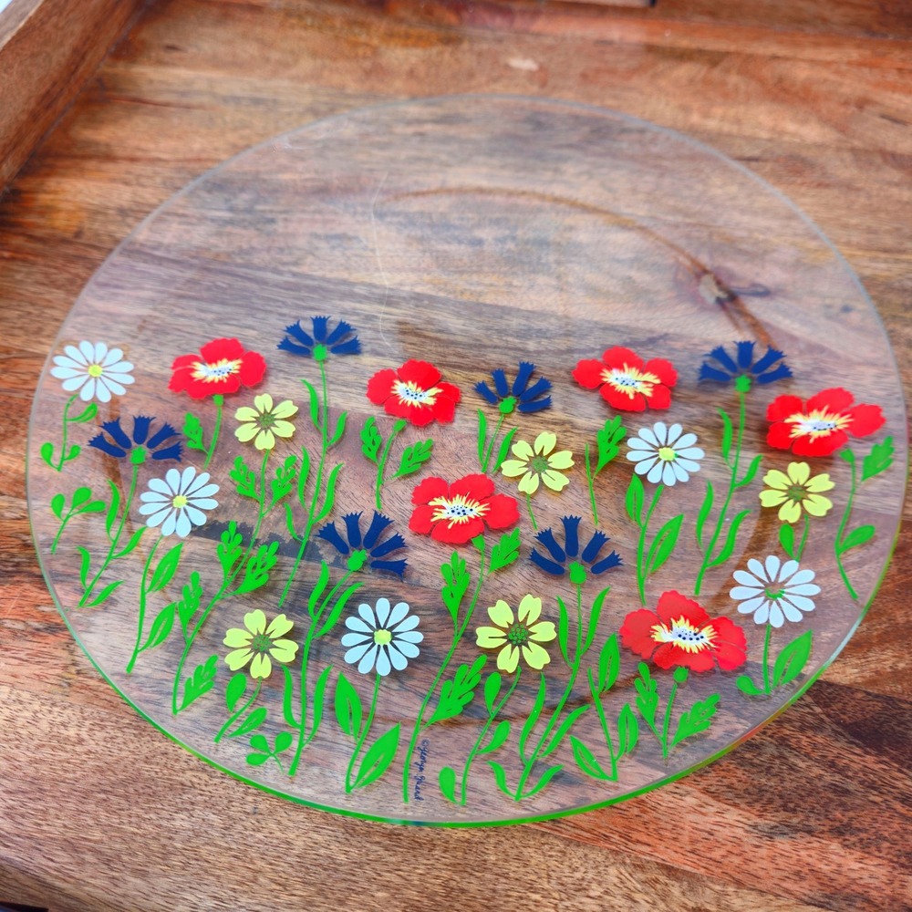 Vintage Georges Briard "Garden Blooms" Handblown Glass‎ Serving Platter 11" USA